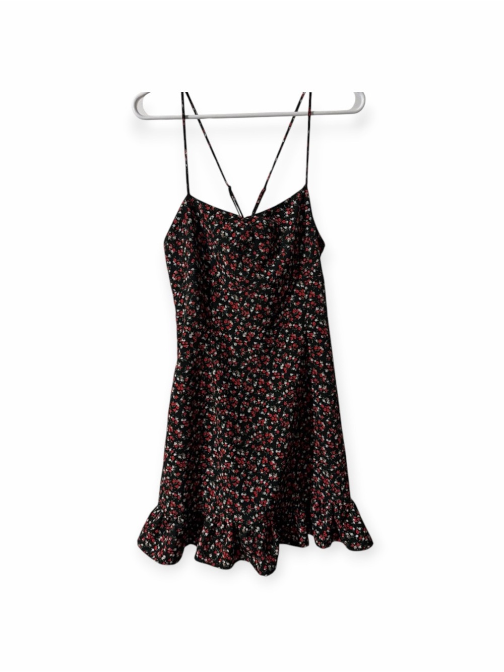 Black Floral Slip Dress with Ruffle Hem